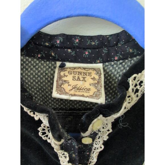 Vintage 70s Gunne Sax Black Floral Calico Midi Dress XS - Picture 3 of 8